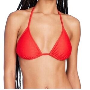 NWT Wild Fable Red Ribbed Textured Triangle Halter Bikini Top Size Small